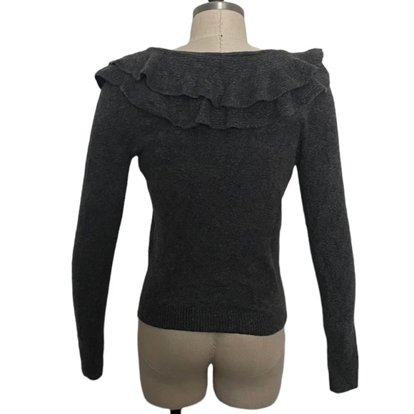 WHBM Gray V-Neck Sweater with Ruffle Neckline Size XS - Picture 5 of 8